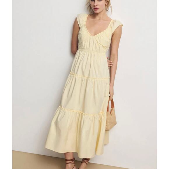 Derek Lam Yellow Tiered Ruffle Midi Dress Size 2 Cotton Cottage Designer $420 - Picture 1 of 11
